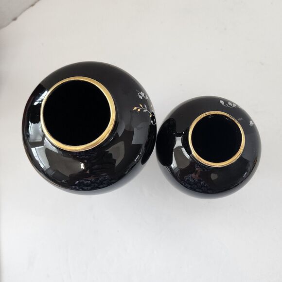 B H Geschenke German Vases Art Pottery Signed Floral Trees Gold Trim Set of 2 - Picture 5 of 13